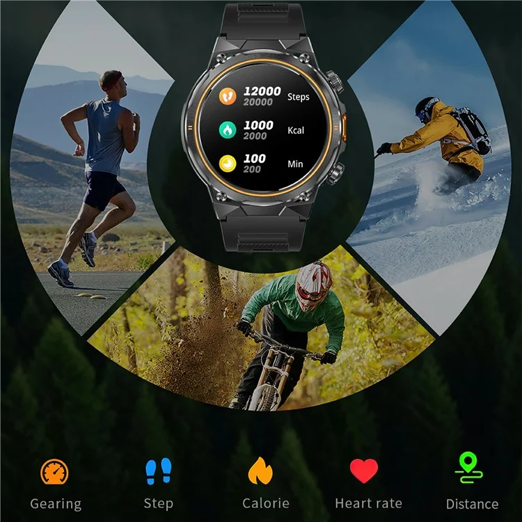 AK81 1,46 Zoll IPS-Bildschirm Smartwatch Herzfrequenzmesser Bluetooth-kompatible Anrufe Sportuhr, Stahlarmband - Schwarz