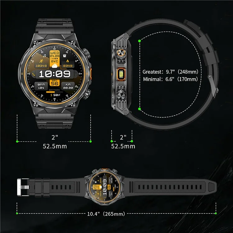 AK81 1,46 Zoll IPS-Bildschirm Smartwatch Herzfrequenzmesser Bluetooth-kompatible Anrufe Sportuhr, Stahlarmband - Schwarz