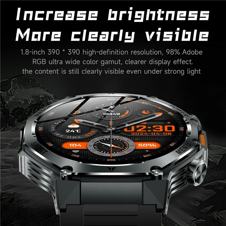 AK82 1.8 Inch Screen Smart Watch Bluetooth-Compatible Calling Heart Rate Monitor Sports Tracker, Silicone Strap - Black