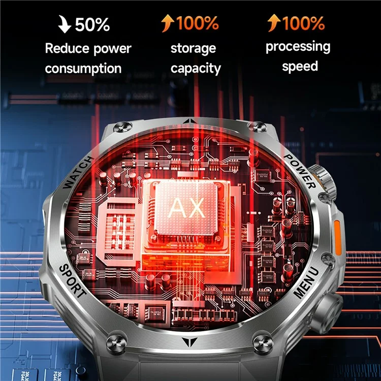 AK82 1.8 Inch Screen Smart Watch Bluetooth-Compatible Calling Heart Rate Monitor Sports Tracker, Silicone Strap - Black