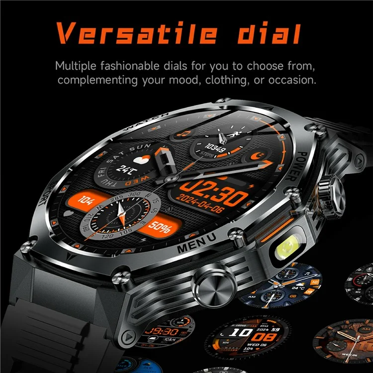 AK82 1.8 Inch Screen Smart Watch Bluetooth-Compatible Calling Heart Rate Monitor Sports Tracker, Silicone Strap - Black