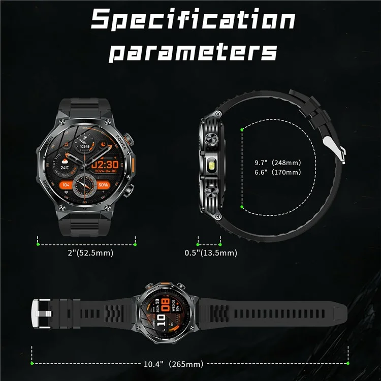 AK82 1.8 Inch Screen Smart Watch Bluetooth-Compatible Calling Heart Rate Monitor Sports Tracker, Silicone Strap - Black