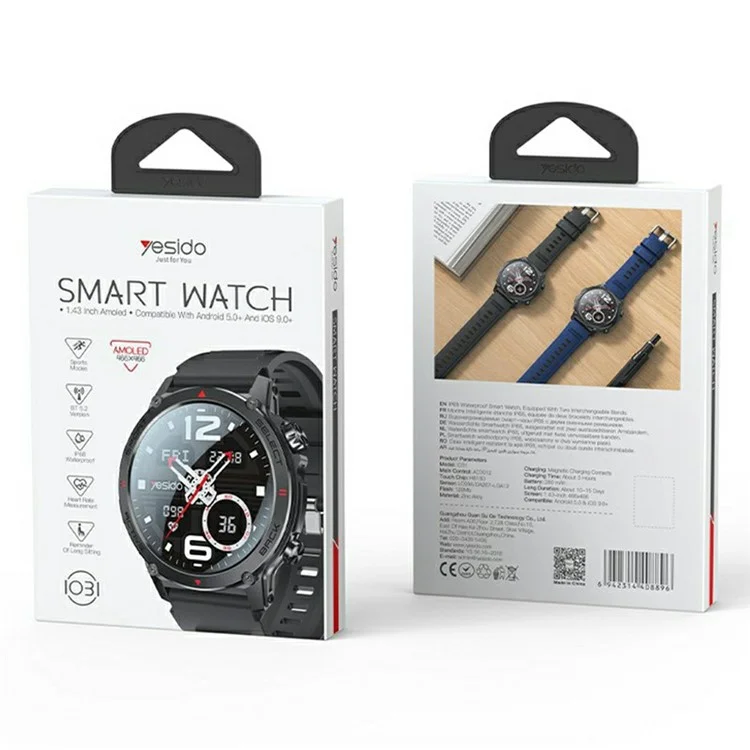 YESIDO IO31 AMOLED Smartwatch Fitness-Tracker mit Herzfrequenzmessung IP68 wasserdicht
