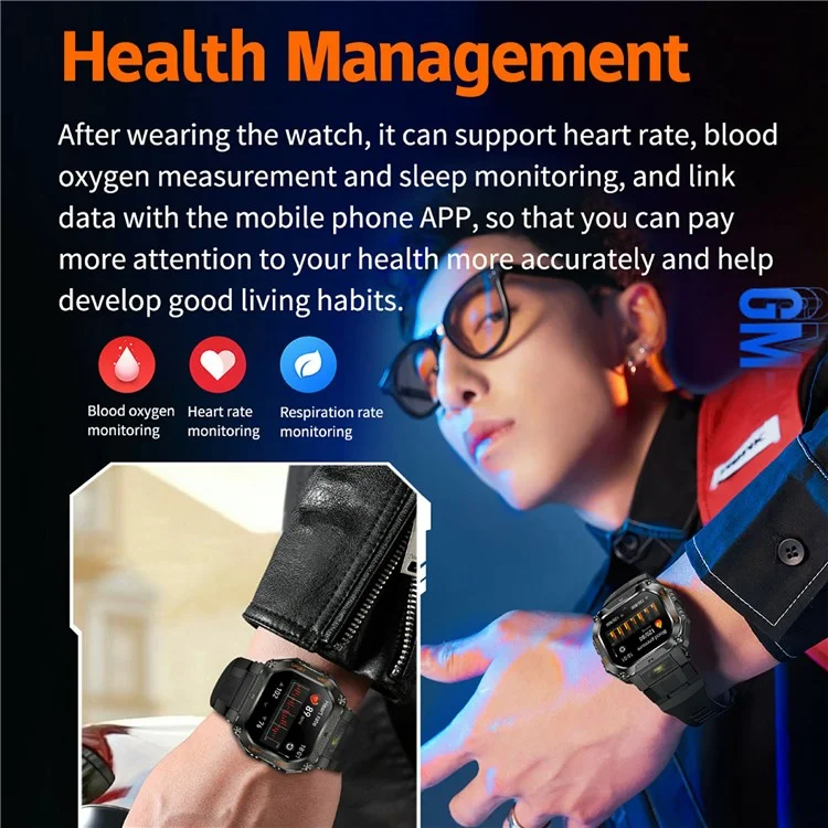 HT34 Smartwatch Deportivo para Exteriores Fitness Tracker Resistente al Agua 30M con Monitor de Frecuencia Cardíaca / Oxígeno en Sangre / Sueño - Negro