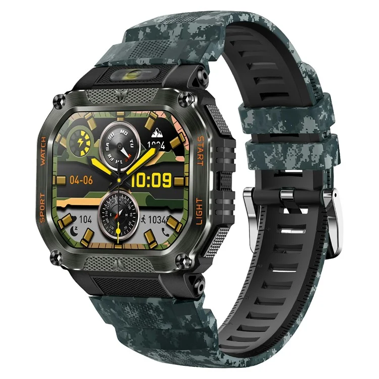 HT34 Montre connectée de sport outdoor Tracker de fitness Étanche 30M avec Fréquence cardiaque / Oxygène sanguin / Suivi du sommeil - Camouflage