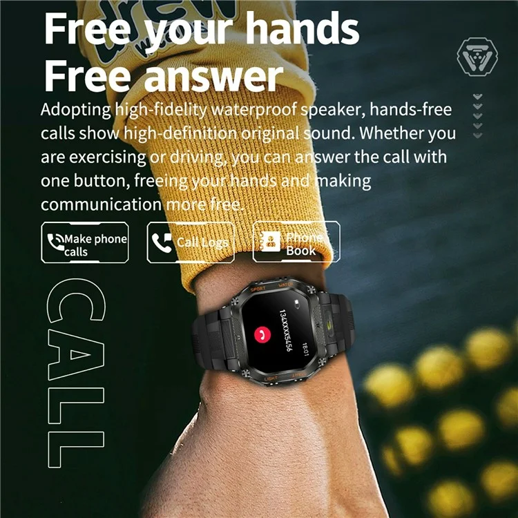 HT34 Montre connectée de sport outdoor Tracker de fitness Étanche 30M avec Fréquence cardiaque / Oxygène sanguin / Suivi du sommeil - Camouflage