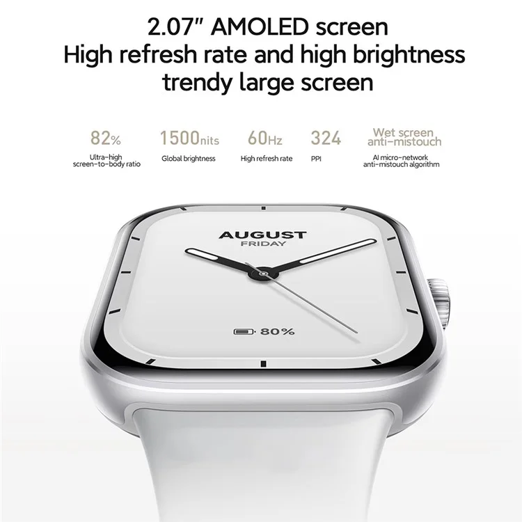 XIAOMI Redmi Watch 5 2.07 Inch AMOLED Screen Bluetooth-compatible Calling Health Monitor Smart Watch with TPU Strap (China Version) - Silver