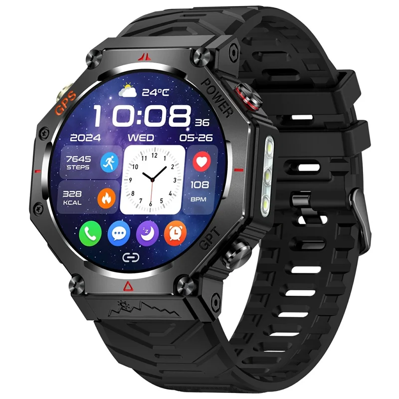 KC91 Smartwatch Esportivo com Tela HD de 1,39 Polegadas e GPS Integrado - Monitor de Frequência Cardíaca com Altímetro / Barômetro / Bússola - Preto