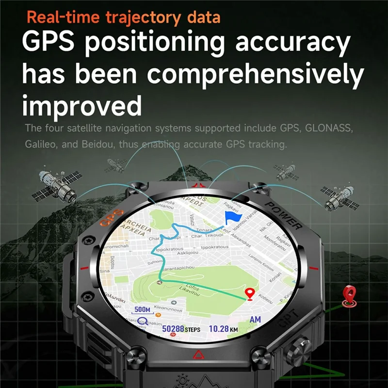 KC91 Smartwatch Esportivo com Tela HD de 1,39 Polegadas e GPS Integrado - Monitor de Frequência Cardíaca com Altímetro / Barômetro / Bússola - Preto