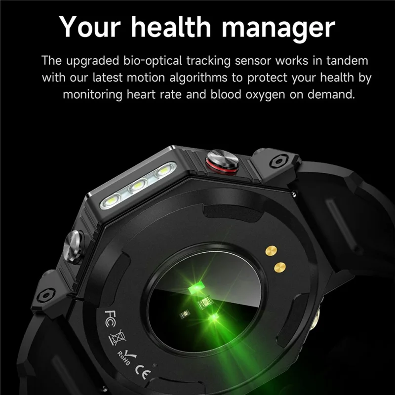 KC91 Smartwatch Esportivo com Tela HD de 1,39 Polegadas e GPS Integrado - Monitor de Frequência Cardíaca com Altímetro / Barômetro / Bússola - Preto