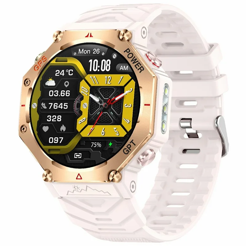 KC91 Smartwatch Esportivo de 1,39 Polegadas com GPS, Monitor de Frequência Cardíaca e Altímetro/Barômetro/Bússola - Dourado