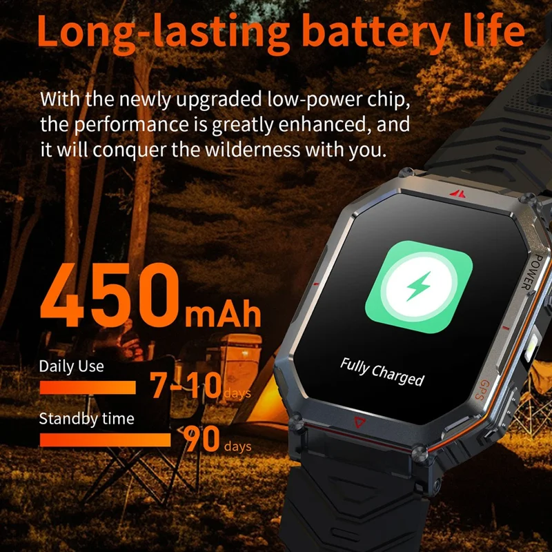 KR92 Smartwatch Bluetooth-kompatibel Anrufe GPS Wasserdicht Chat GPT Sprachassistent Outdoor-Sportuhr - Orange Tarnfarbe