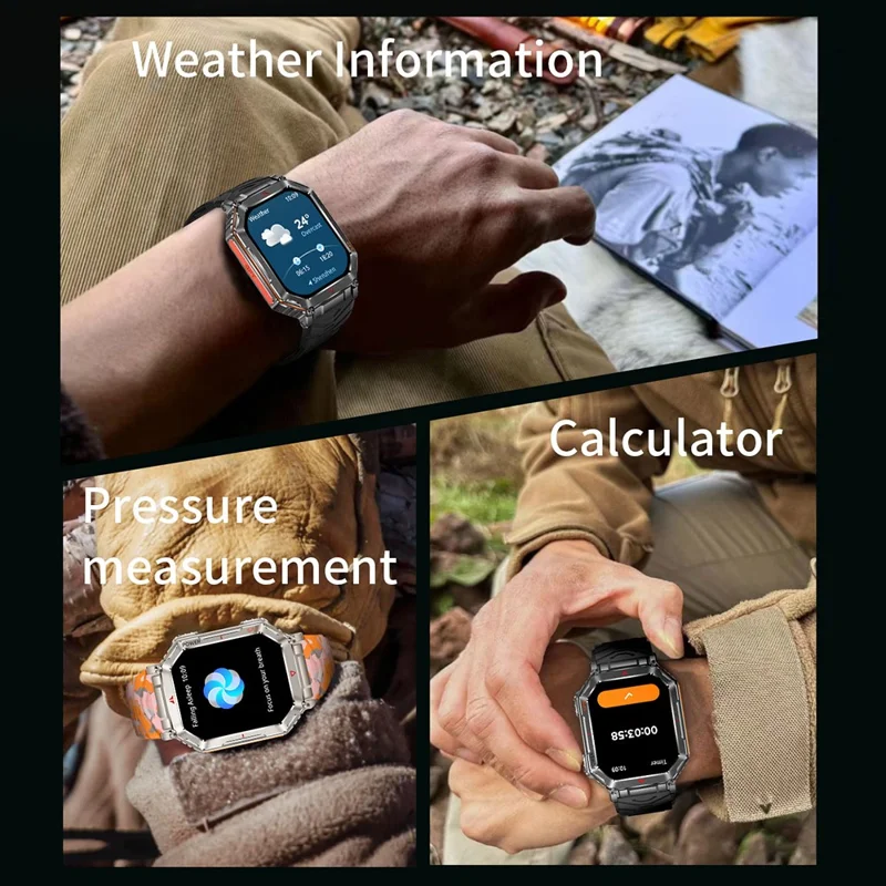KR92 Smartwatch Bluetooth-kompatibel Anrufe GPS Wasserdicht Chat GPT Sprachassistent Outdoor-Sportuhr - Orange Tarnfarbe