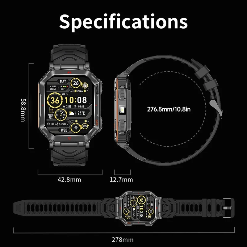 KR92 Smartwatch Bluetooth-kompatibel Anrufe GPS Wasserdicht Chat GPT Sprachassistent Outdoor-Sportuhr - Orange Tarnfarbe