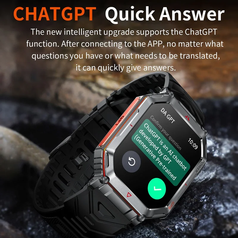 KR92 Smartwatch Bluetooth-kompatibel Anrufe GPS Wasserdicht Chat GPT Sprachassistent Outdoor-Sportuhr - Orange Tarnfarbe