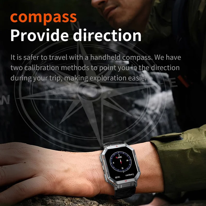 KR92 Smartwatch Bluetooth-kompatibel Anrufe GPS Wasserdicht Chat GPT Sprachassistent Outdoor-Sportuhr - Orange Tarnfarbe