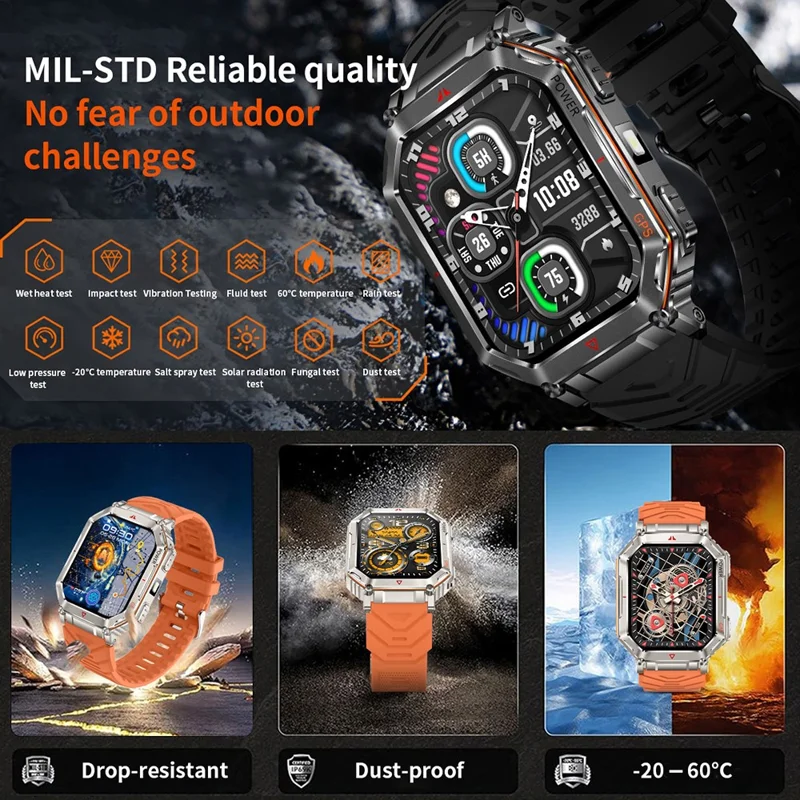 KR92 Smartwatch Bluetooth-kompatibel Anrufe GPS Wasserdicht Chat GPT Sprachassistent Outdoor-Sportuhr - Orange Tarnfarbe