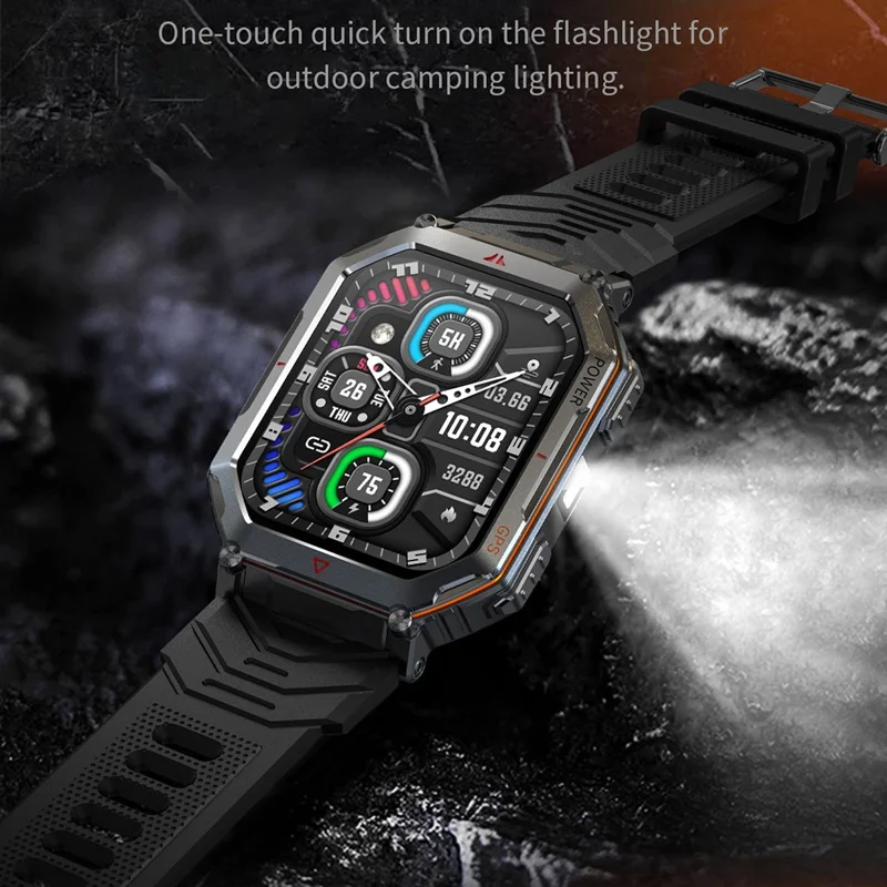 KR92 Smartwatch Bluetooth-kompatibel Anrufe GPS Wasserdicht Chat GPT Sprachassistent Outdoor-Sportuhr - Orange Tarnfarbe