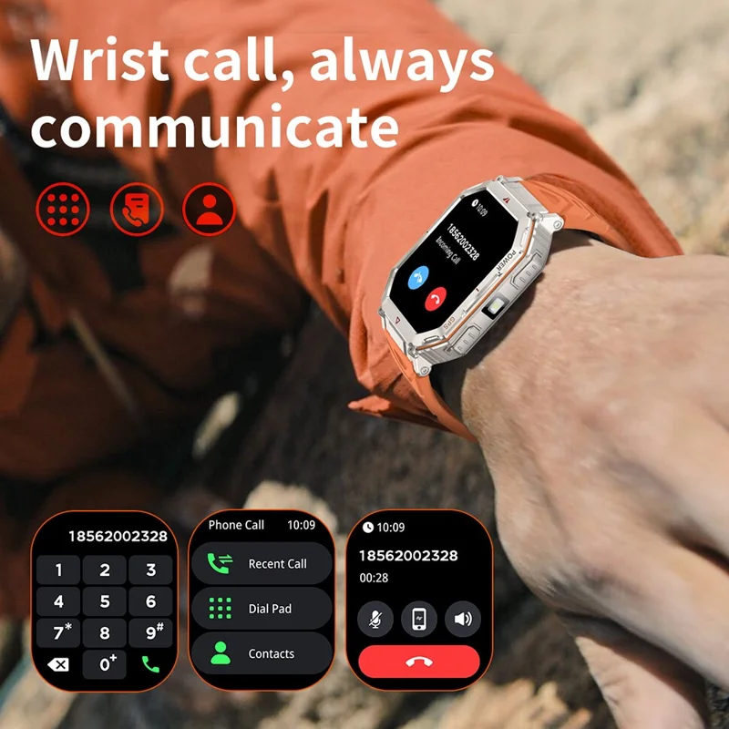 KR92 Smartwatch Bluetooth-kompatibel Anrufe GPS Wasserdicht Chat GPT Sprachassistent Outdoor-Sportuhr - Orange Tarnfarbe