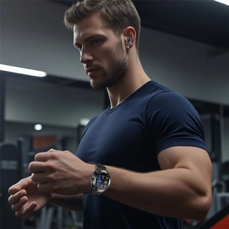 D13 Silicone Strap Smart Watch with Bluetooth-Compatible Earbuds 2 in 1 Fitness Tracker Touchscreen Smartwatch - Black