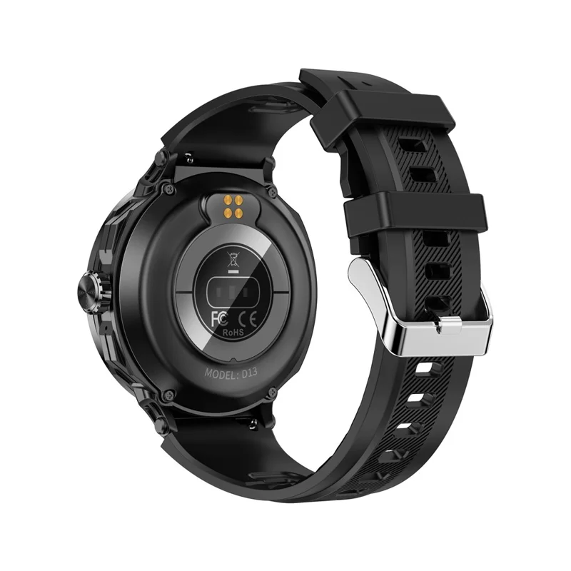 D13 Silicone Strap Smart Watch with Bluetooth-Compatible Earbuds 2 in 1 Fitness Tracker Touchscreen Smartwatch - Black