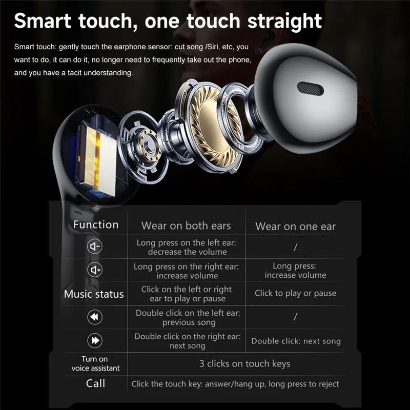 D13 Silicone Strap Smart Watch with Bluetooth-Compatible Earbuds 2 in 1 Fitness Tracker Touchscreen Smartwatch - Grey