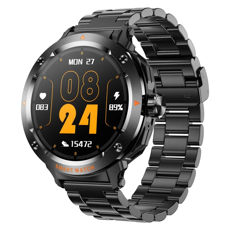 D13 Steel Strap Smart Watch with Bluetooth-Compatible Earbuds 2 in 1 Fitness Tracker Touchscreen Smartwatch - Black