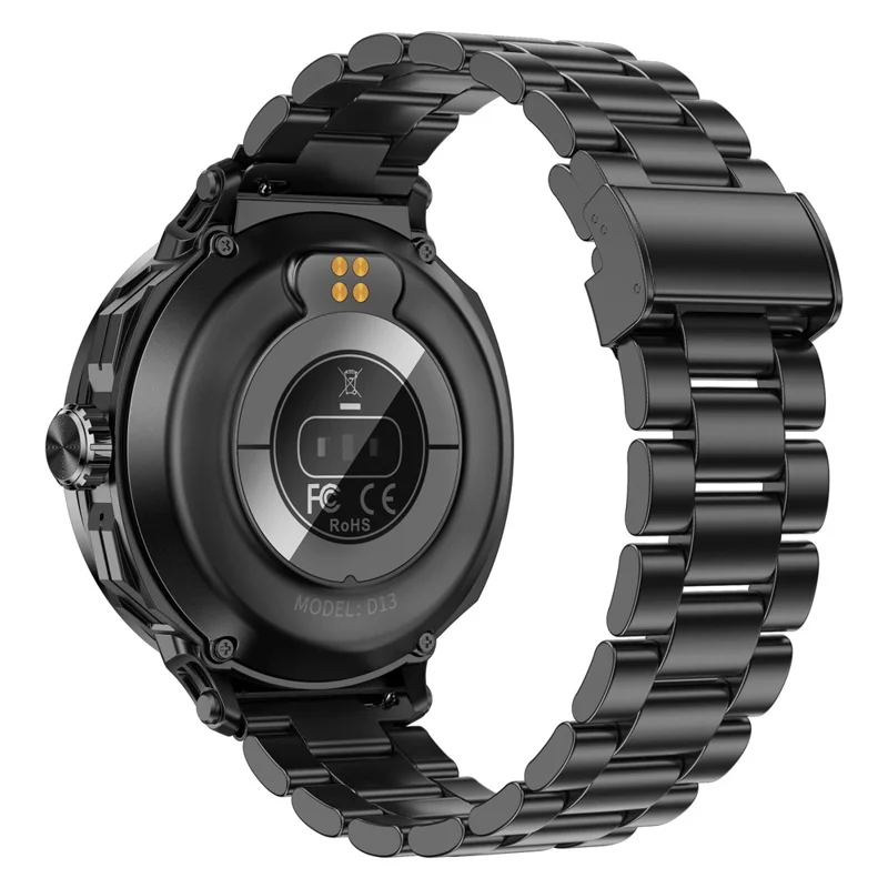 D13 Steel Strap Smart Watch with Bluetooth-Compatible Earbuds 2 in 1 Fitness Tracker Touchscreen Smartwatch - Black