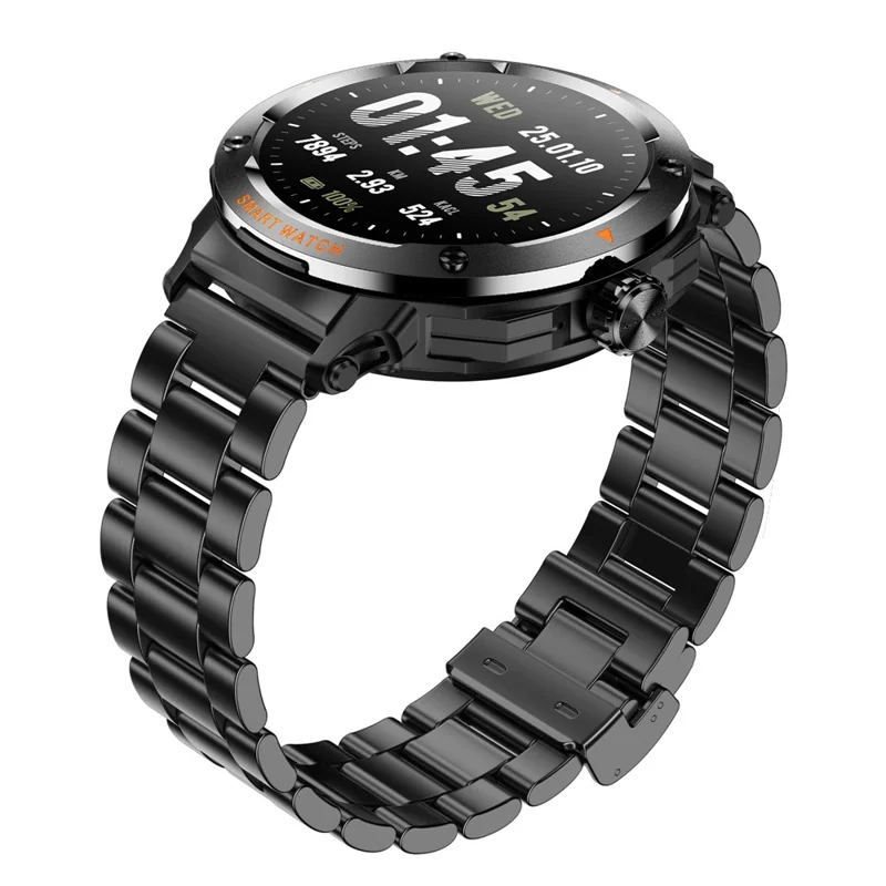 D13 Steel Strap Smart Watch with Bluetooth-Compatible Earbuds 2 in 1 Fitness Tracker Touchscreen Smartwatch - Black