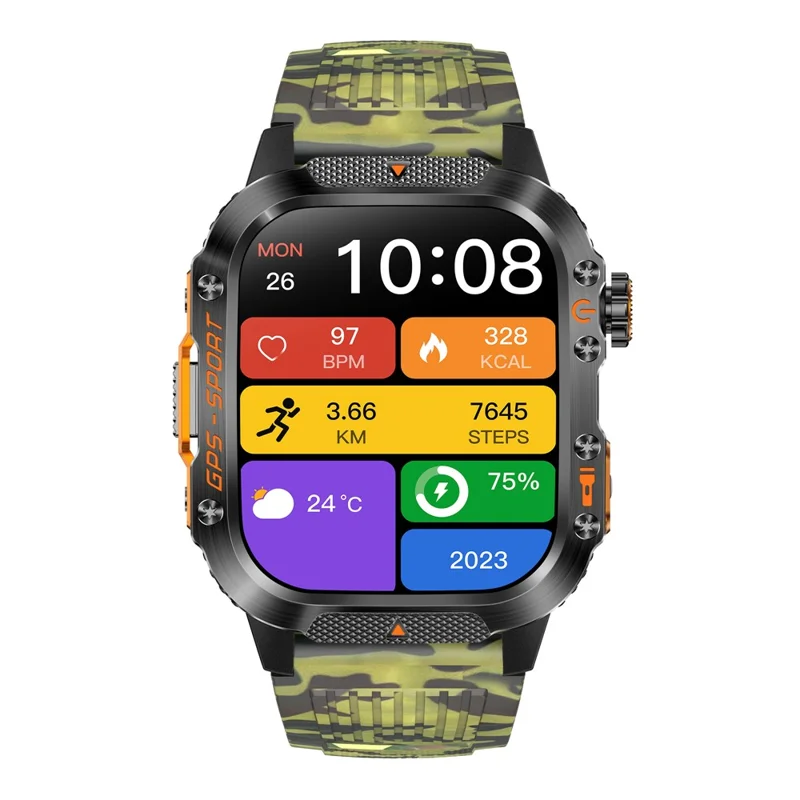 HT36 GPS Smartwatch Precise Positioning Outdoor Sports Fitness Tracker Waterproof Smart Watch - Camouflage Green