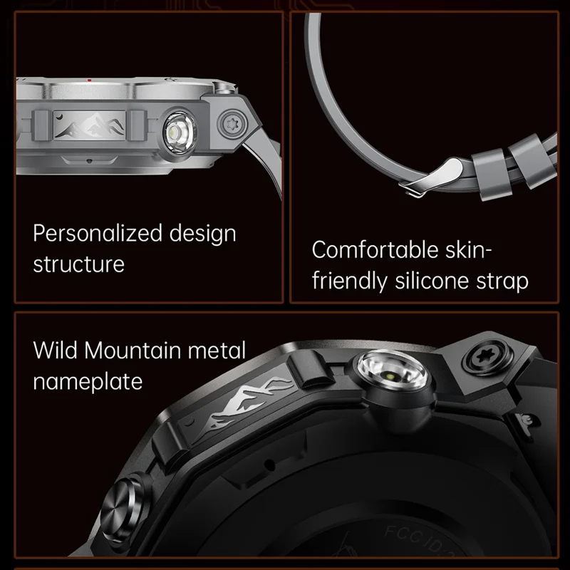 Montre Intelligente KT85 Étanche et Robuste Compatible Bluetooth avec Lampe Torche LED, Tracker de Fitness Sports - Noir