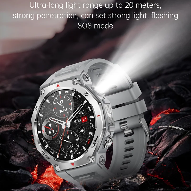 Montre Intelligente KT85 Étanche et Robuste Compatible Bluetooth avec Lampe Torche LED, Tracker de Fitness Sports - Noir