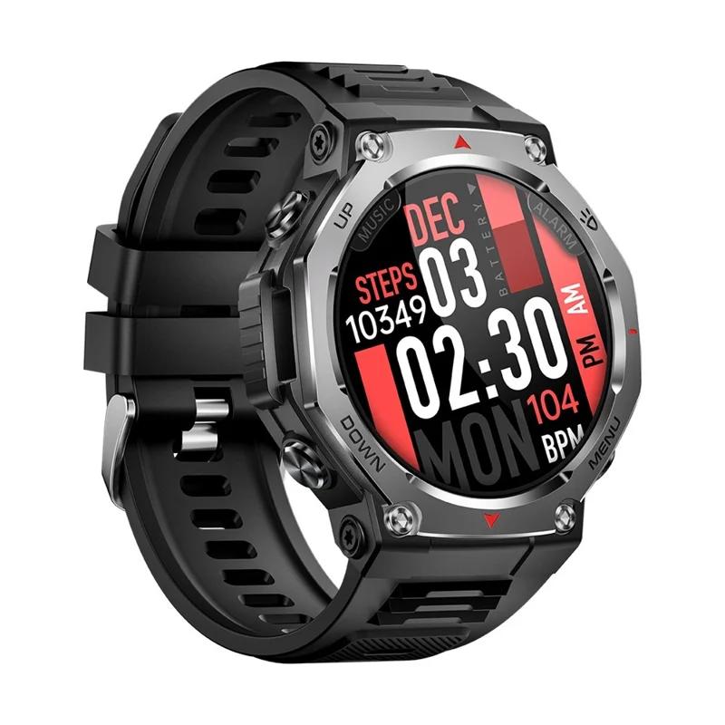 Montre Intelligente KT85 Étanche et Robuste Compatible Bluetooth avec Lampe Torche LED, Tracker de Fitness Sports - Noir