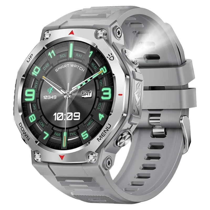 KT85 Smart Watch Waterproof Rugged Outdoor Bluetooth-Compatible Call LED Flashlight Sports Fitness Tracker Watch - Silver