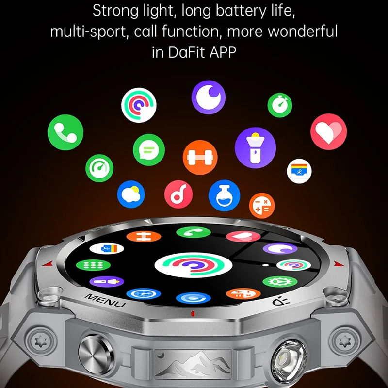 KT85 Smart Watch Waterproof Rugged Outdoor Bluetooth-Compatible Call LED Flashlight Sports Fitness Tracker Watch - Silver