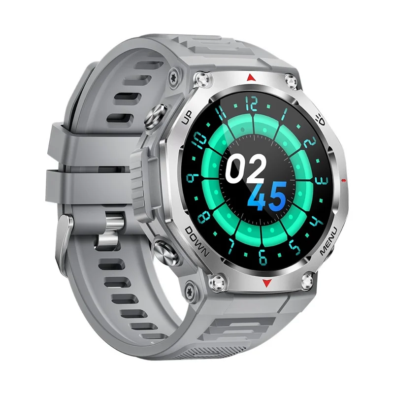 KT85 Smart Watch Waterproof Rugged Outdoor Bluetooth-Compatible Call LED Flashlight Sports Fitness Tracker Watch - Silver
