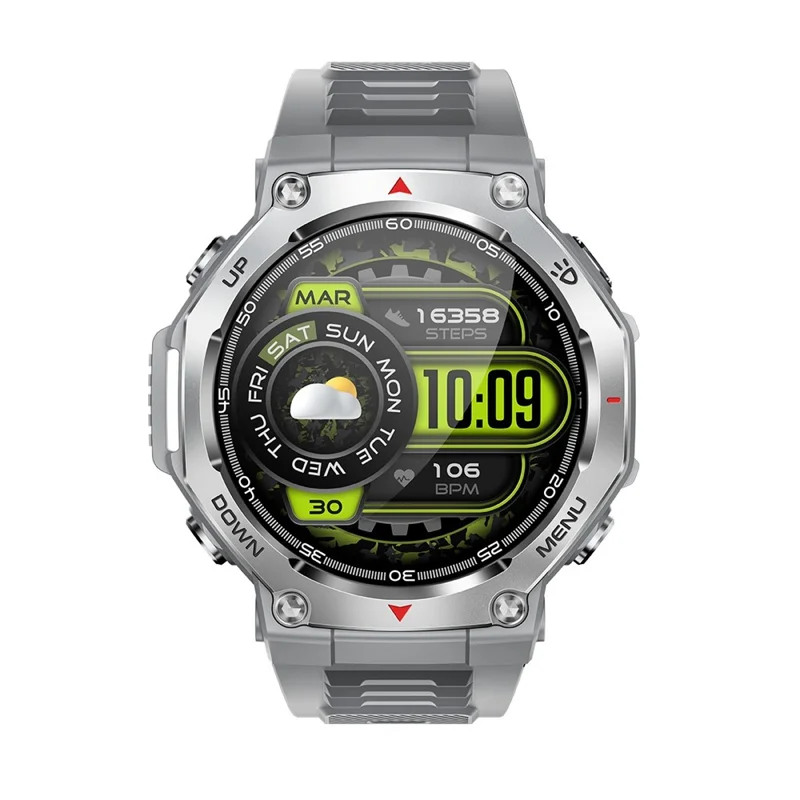 KT85 Smart Watch Waterproof Rugged Outdoor Bluetooth-Compatible Call LED Flashlight Sports Fitness Tracker Watch - Silver