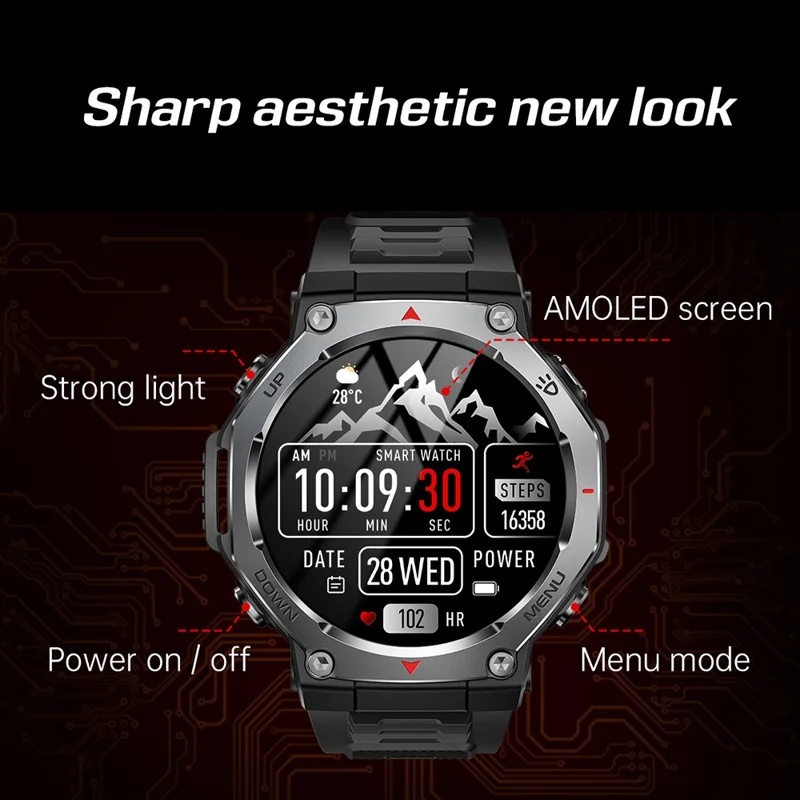 KT85 Smart Watch Waterproof Rugged Outdoor Bluetooth-Compatible Call LED Flashlight Sports Fitness Tracker Watch - Silver