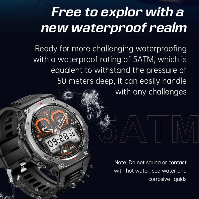 KT85 Smart Watch Waterproof Rugged Outdoor Bluetooth-Compatible Call LED Flashlight Sports Fitness Tracker Watch - Silver