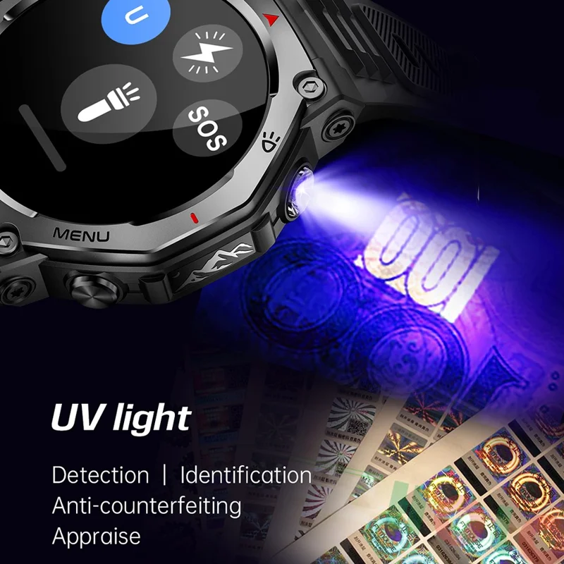 KT85 Smart Watch Waterproof Rugged Outdoor Bluetooth-Compatible Call LED Flashlight Sports Fitness Tracker Watch - Silver