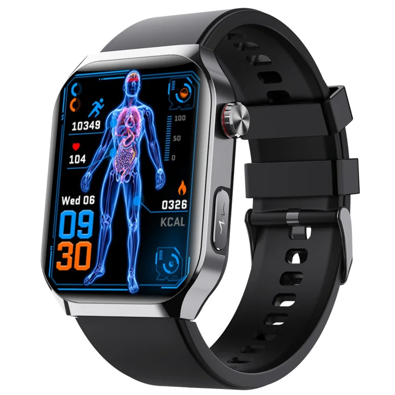 F700 Smartwatch SOS EKG Gesundheitsmonitor Schlaf Fitness Tracker Armbanduhr für iOS Android - Schwarz / Silikonarmband
