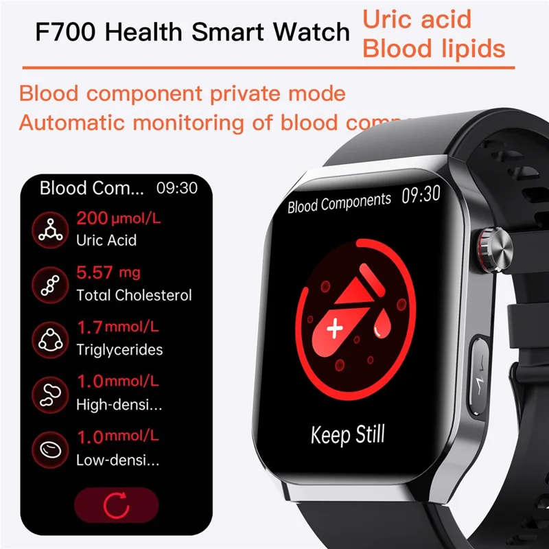 F700 Smartwatch SOS EKG Gesundheitsmonitor Schlaf Fitness Tracker Armbanduhr für iOS Android - Schwarz / Silikonarmband