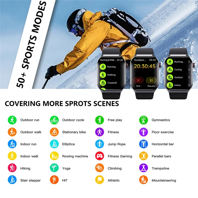 F700 Smartwatch SOS EKG Gesundheitsmonitor Schlaf Fitness Tracker Armbanduhr für iOS Android - Schwarz / Silikonarmband