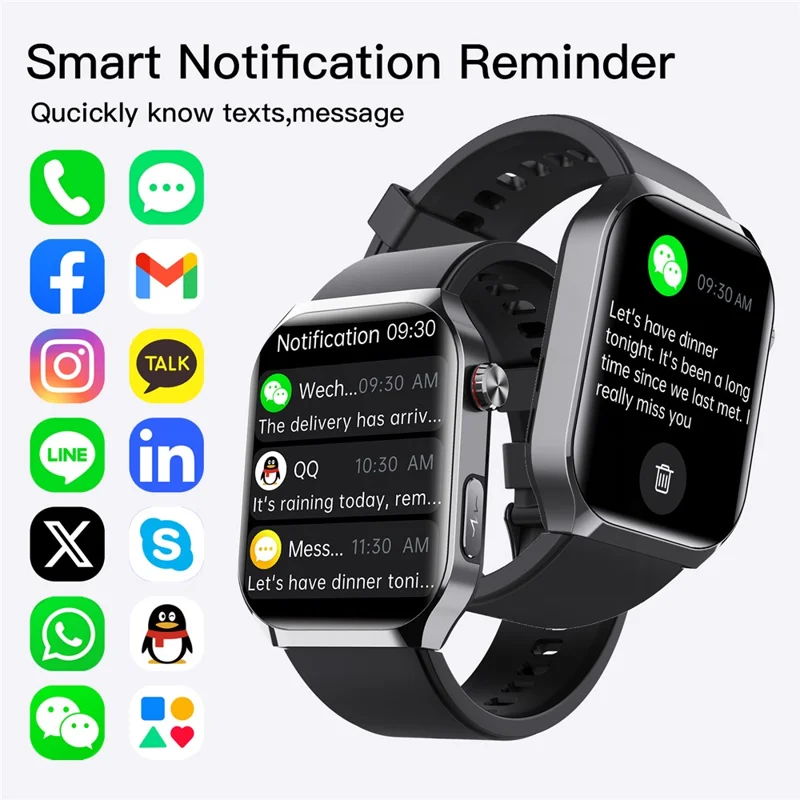 F700 Smartwatch SOS EKG Gesundheitsmonitor Schlaf Fitness Tracker Armbanduhr für iOS Android - Schwarz / Silikonarmband