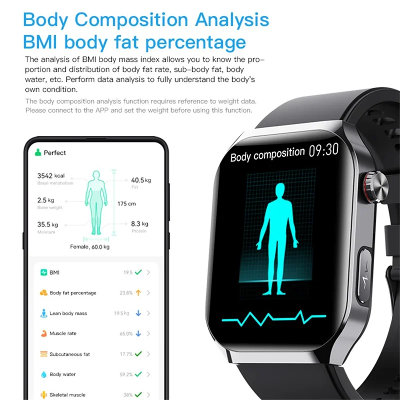 F700 Montre Connectée SOS ECG Moniteur de Santé Tracker de Sommeil et de Fitness pour iOS Android - Marron / Bracelet en Cuir