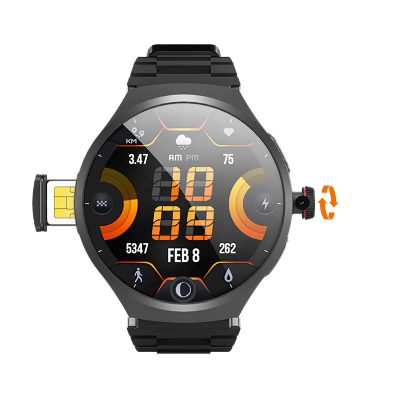 VP50 Montre Connectée 4G LTE Android avec Écran AMOLED de 1,75 Pouce, Moniteur de Fréquence Cardiaque et Tracker de Fitness, Stockage de 32 Go