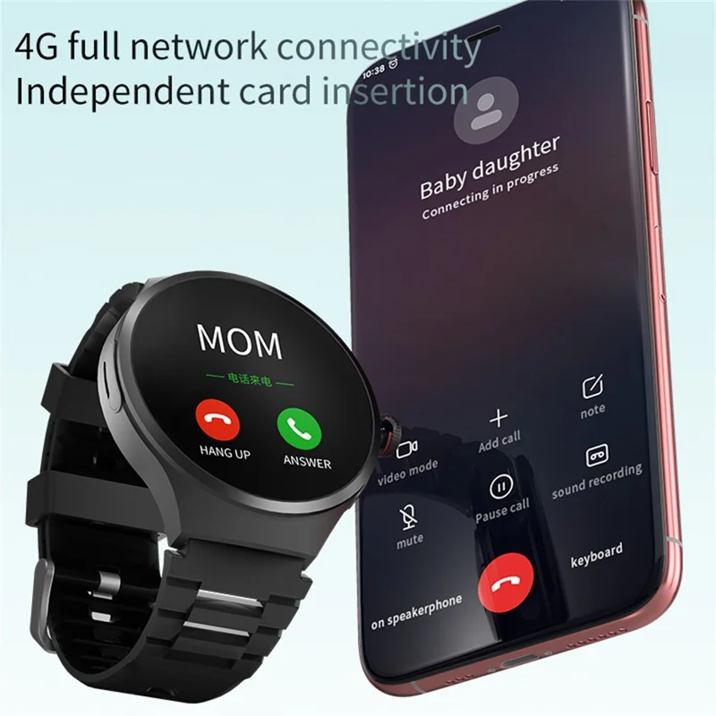 VP50 Montre Connectée 4G LTE Android avec Écran AMOLED de 1,75 Pouce, Moniteur de Fréquence Cardiaque et Tracker de Fitness, Stockage de 32 Go