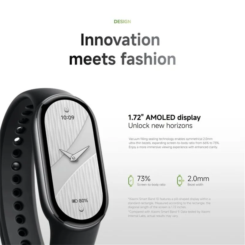 XIAOMI Smart Band 10 Tela AMOLED de 1,72 Polegadas Rastreador de Fitness à Prova d'Água 5ATM Monitor de Frequência Cardíaca Pulseira (M2457B1) - Prata