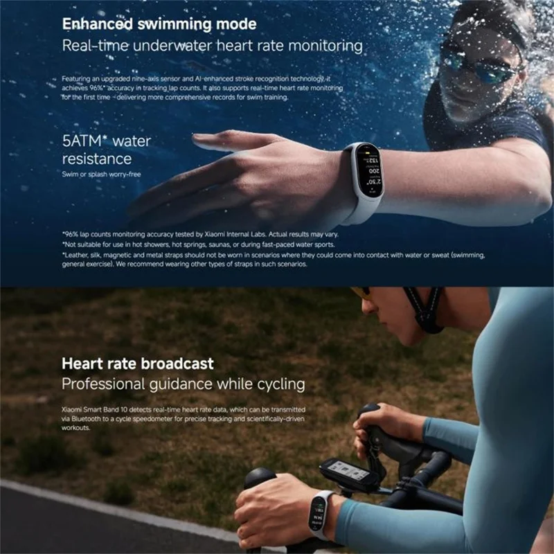 XIAOMI Smart Band 10 Tela AMOLED de 1,72 Polegadas Rastreador de Fitness à Prova d'Água 5ATM Monitor de Frequência Cardíaca Pulseira (M2457B1) - Prata