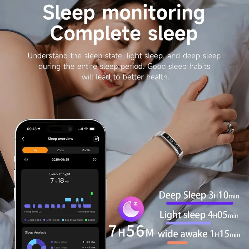 B3 Bracelet Intelligent Étanche et Fin pour Femmes, Moniteur de Santé et Tracker de Fitness, Bracelet en Silicone - Or+Noir